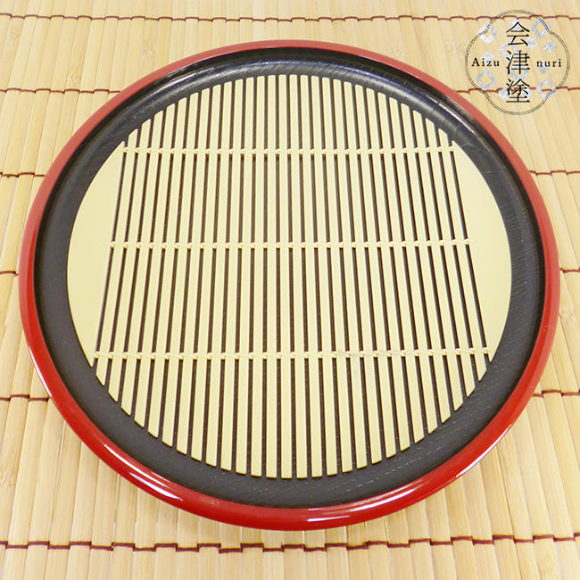 そば皿 丸 渕朱 すのこ付 1P
